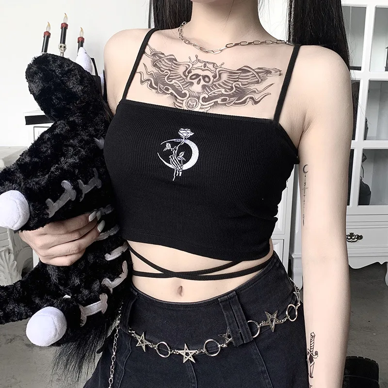 

Summer Women's Crop Top Sexy Camis for women sleeveless Short tanks and camis Bar y2k clothes vintage Bandage Aesthetic harajuku