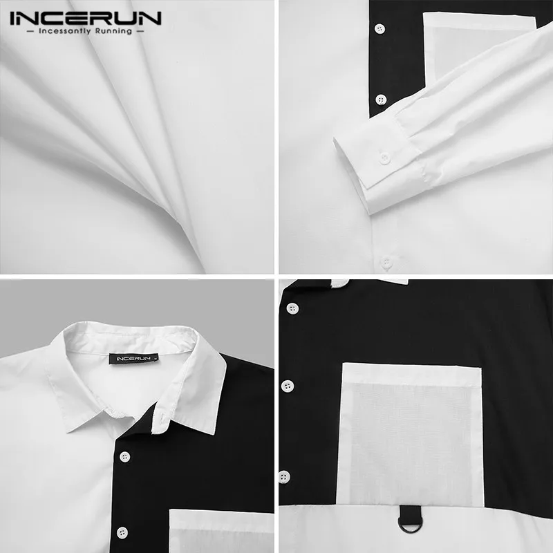 

INCERUN Men Casual Shirt Brand Patchwork Lapel Loose Streetwear Blouse Korean Fashion Long Sleeve Button Shirts Camisas S-5XL