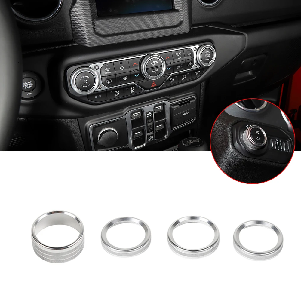 

Inner Console Headlight & Air Condition Knob Cover For Jeep Wrangler JL 2018-2019 4pcs Silver/Black/Blue/Red Car Decor Car Trim