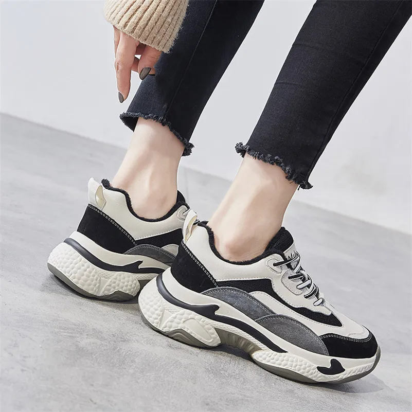 

ANNYMOLI Women Flats Sneakers Shoes Pig Suede Mixed Colors Flat Platform Shoes Real Leather Round Toe Shoes Ladies New Size 39