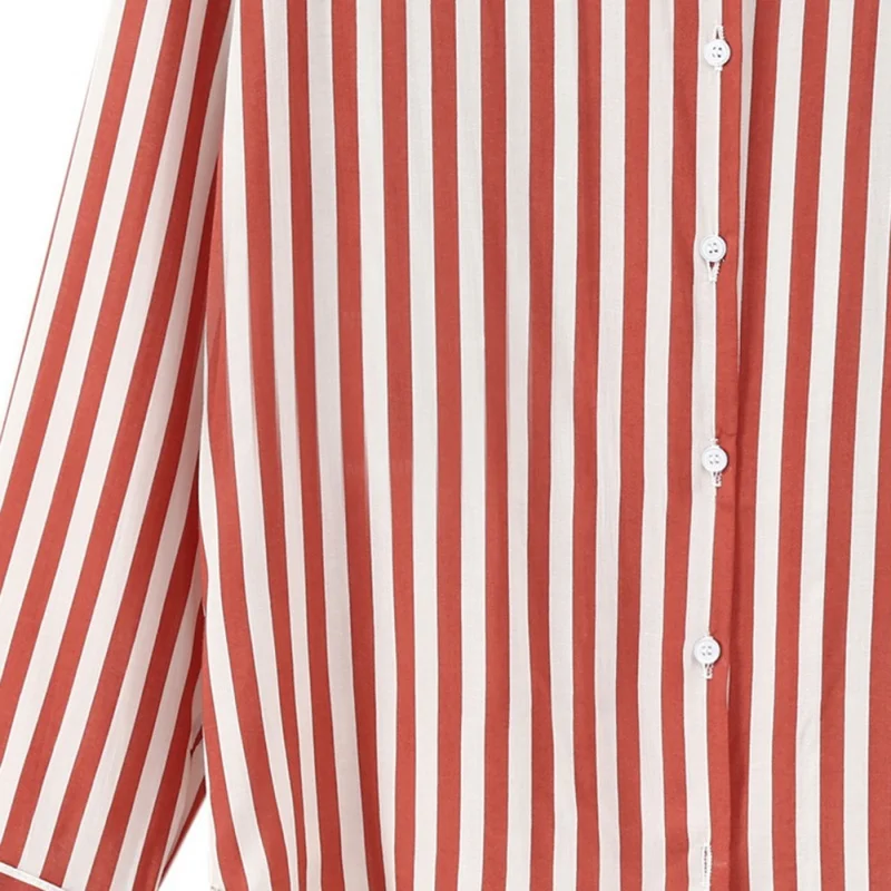 

Autumn Lady Long-sleeved Shirt European and American All-match Blouse Tops Casual Loose Striped Blouse