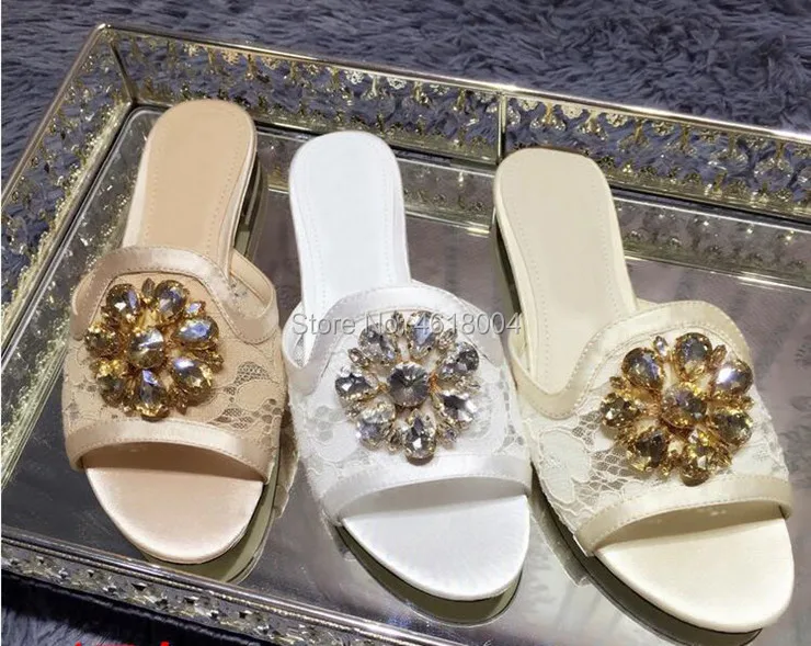 Женские повседневные шлепанцы KALMALL с кружевом и кристаллами | Обувь