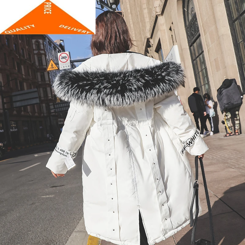 Winter 2020 Brand Women White Duck Jacket Korean Real Raccoon Fur Coat Female Long Warm Down Parkas Hiver 92006 | Женская одежда