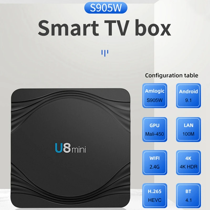 U8 Мини ТВ приставка 4K HD Android 9 1 S905W 2 + 16GB сетевая (штепсельная Вилка европейского