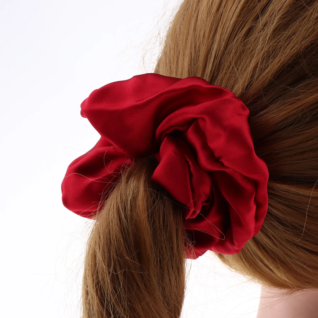 100% Silk Hair Scrunchies Elastic Band Soft Bobble Ties Women Solid Color Reflect Light Bands Ponytail |