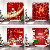 christmas waterproof and mildew proof partition shower curtain punch free digital printing bathroom curtain christmas decoration