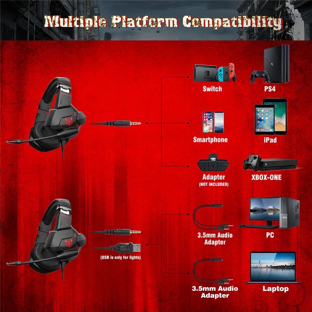ONIKUMA K11 PS4 игровая гарнитура стерео Бас шлем PC Gamer наушники с микрофоном светодиодный для телефона компьютера Xbox 1 планшета iPad