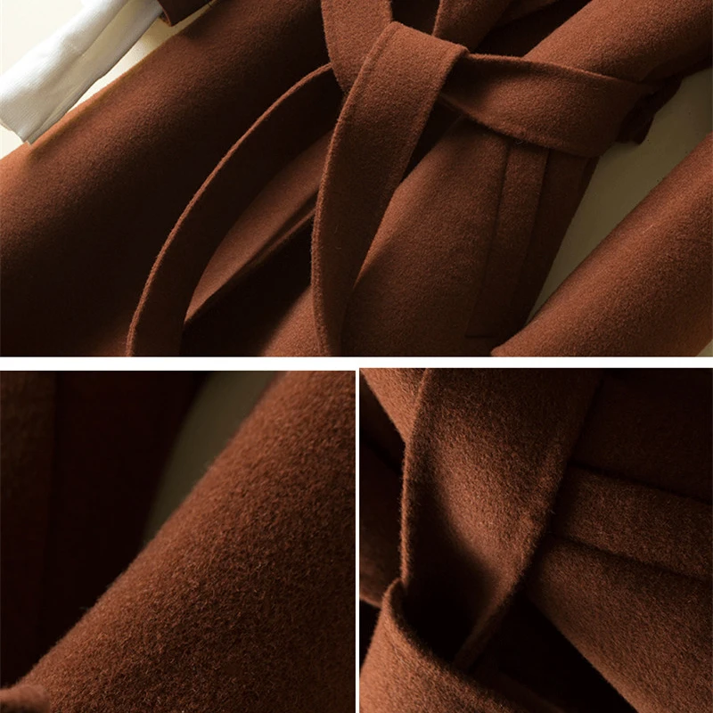 

New Autumn Winter Fashion Women Double Fabric Woolen Coats Long Lapel Collar Wool Coat Elegant Women's Casual Overcoat FF1007