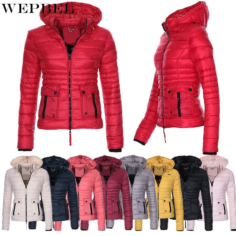 

WEPBEL Women's Winter Warm Hooded Parka Coat Ladies Thick Long Sleeve Zipper Pocket Jacket Outwear