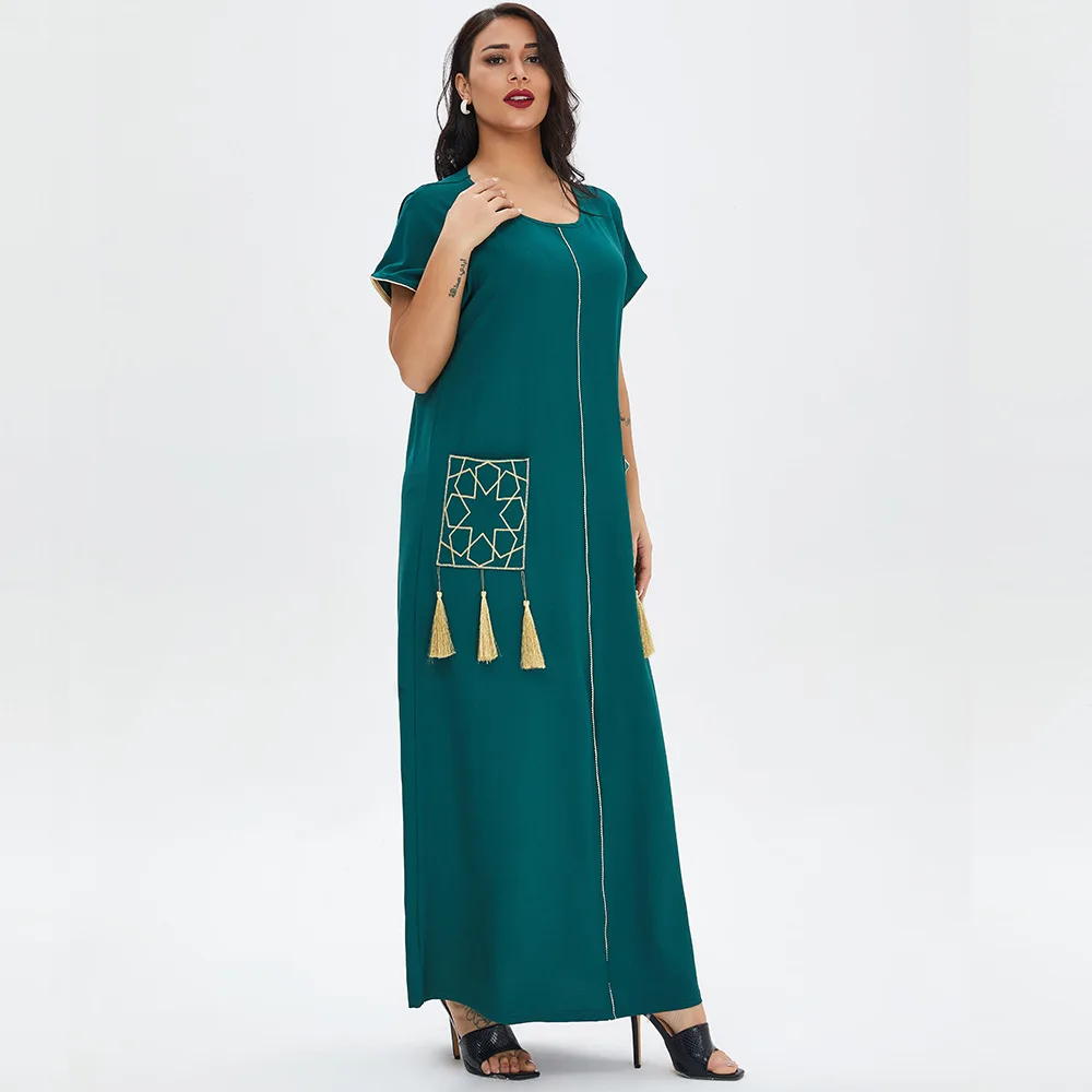 

Summer Ladies Short-sleeved Long Skirt Plus Size Ethnic Style Robe Muslim Middle East Dubai Dress Dubai Abaya Djellaba