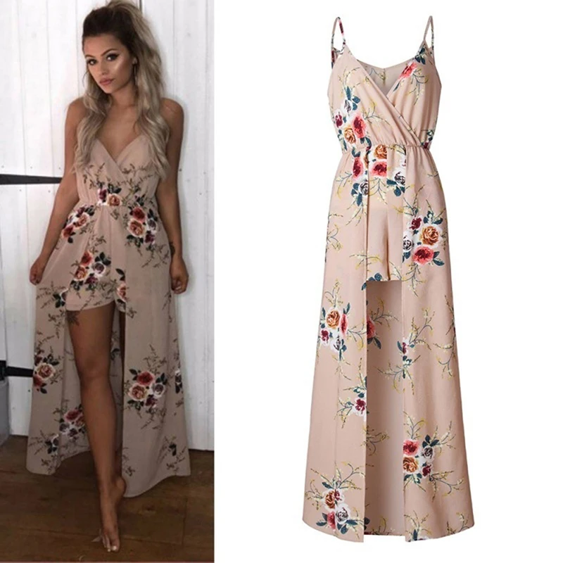 

Summer Dresses For Women Sexy Deep V Neck Long Maxi Dress Floral Print Dress Vestido Ankle Length Playsuit Dress Female Clothes