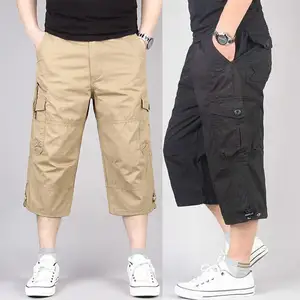 Men Pants Men's Wide leg Harem Pants Men Solid Color Breathable Pocket Loose Straight Capri Cropped  in USA (United States)