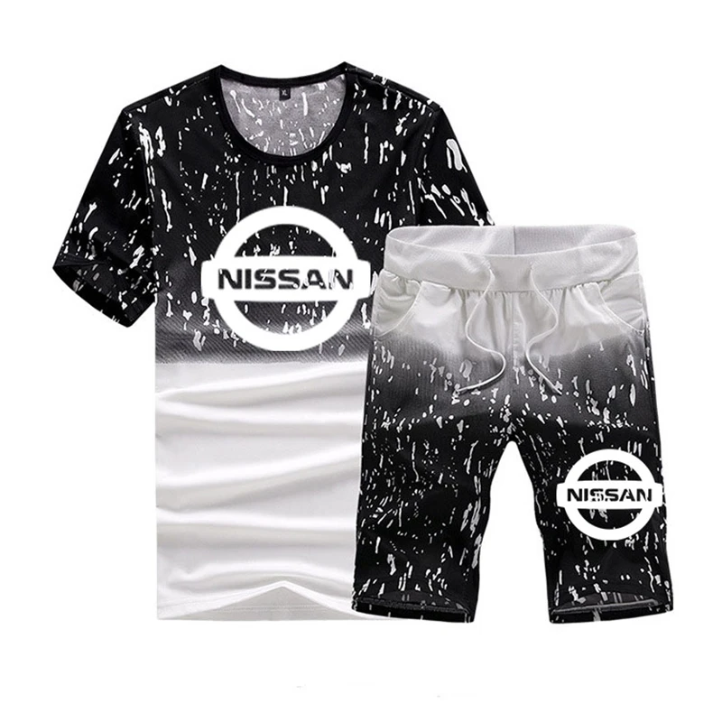 

Casual Men's T-shirt NISSAN Car Logo Printing Summer Cotton High Quality Men's short sleeve + pants 2-piece suit