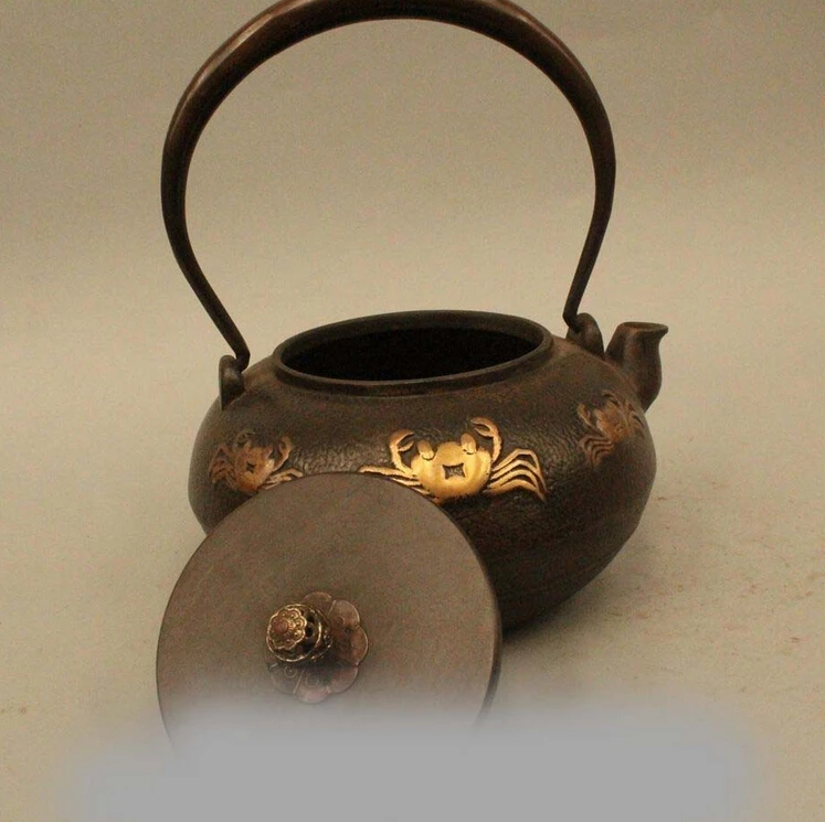 803++++++9&quot Archaic Japan Japanese Iron Lucky Crab Kettle Wine Tea Pot Flagon Statue | Дом и сад