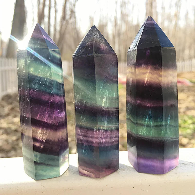 

Natural polished quartz rainbow fluorite wand point tower for home decoration