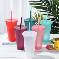 flash shiny powder water bottle with straws and lid reusable plastic drinking cup cold cup personalized outdoor portable cup