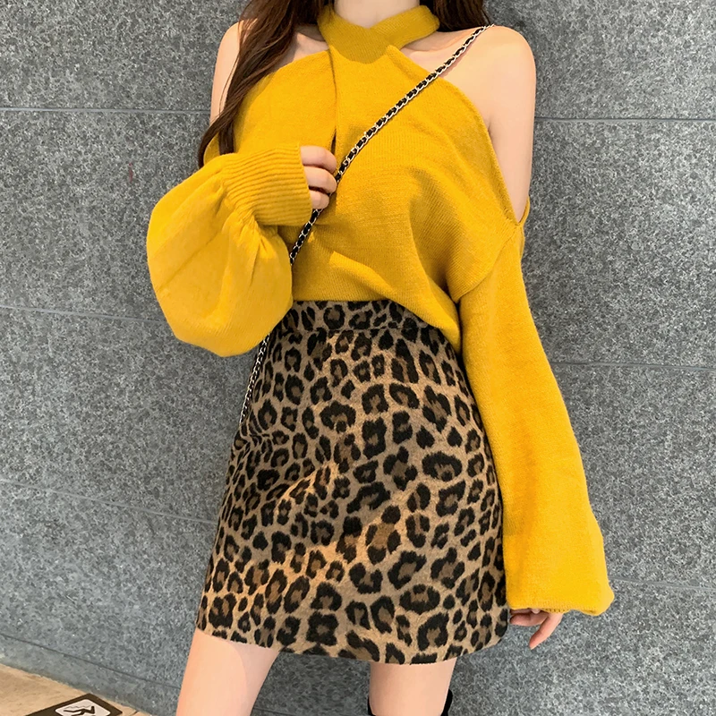 

Осенняя новая винтажная женская юбка с высокой талией с леопардовым принтом, уличная мода в стиле ретро, ​​универсальные женские короткие ...