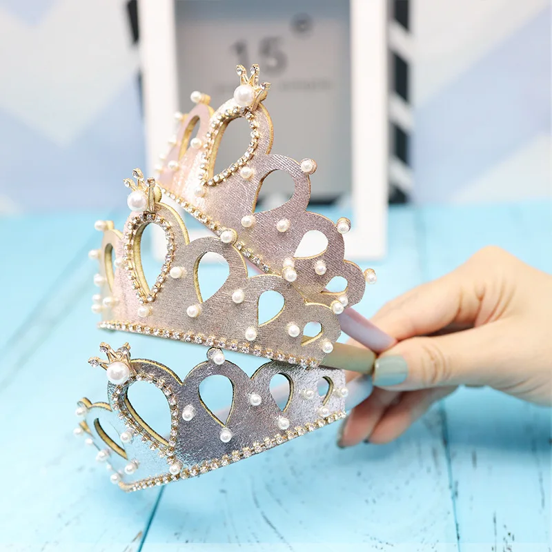 

Resale Glitter Felt Crown Solid Hairband Pearls Royal Style Kids Headbands Shinning Crystal Alloy Crown Girls Headbands Prince