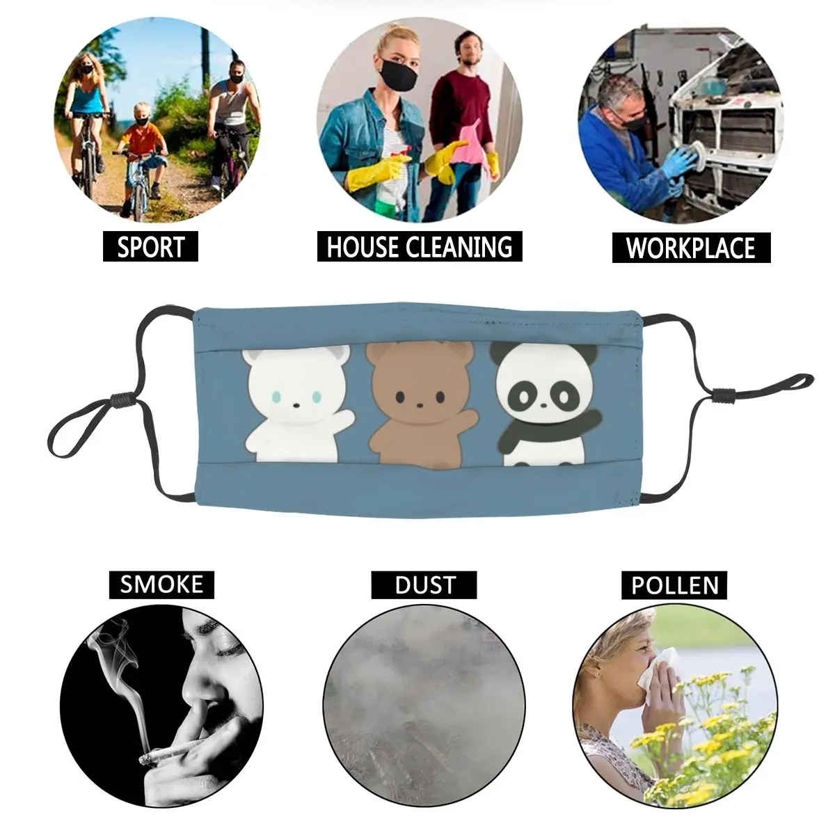 

Cute Bears Say Hello Reusable Unisex Adult Face Mask Panda Anti Dust Protection Cover Respirator Mouth Muffle