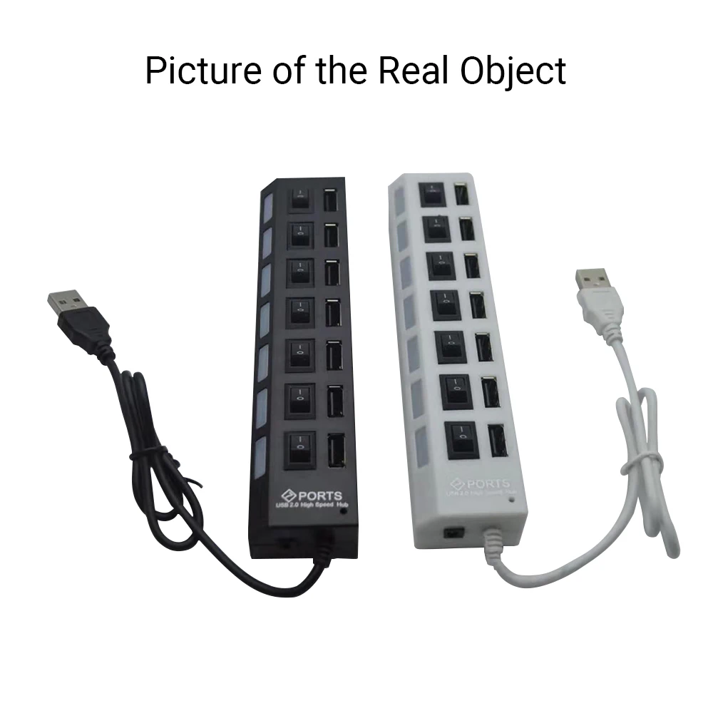 

7 Ports USB Hub Splitter with On/Off Switches Long Cord Charging Devices Data Transfer Computer PC USB Hub for Laptop Desktop