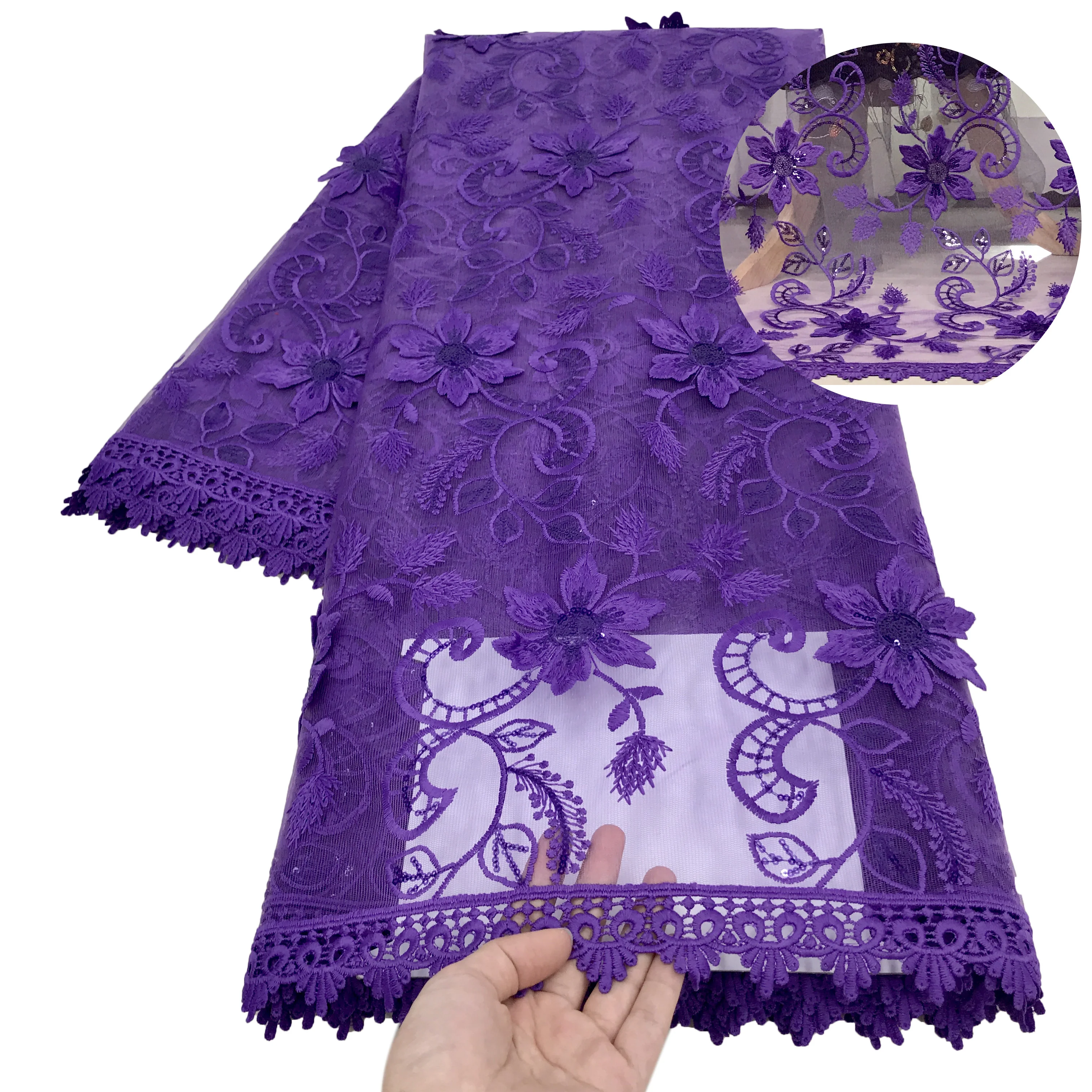 3D цветок Французский красный кружево нигерийская кружевная ткань Высокое