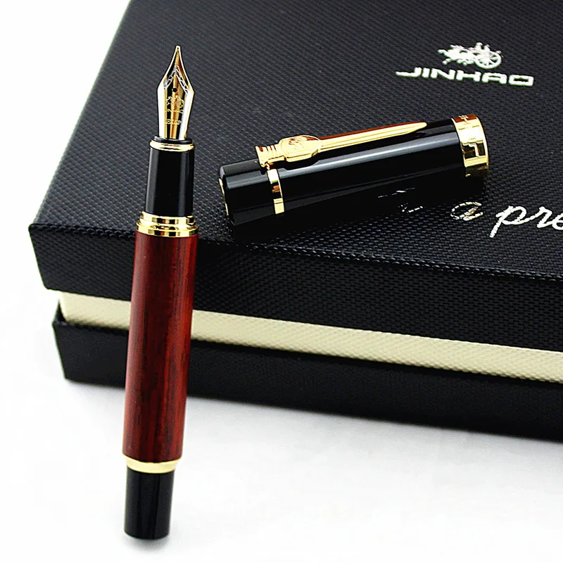 

High Quality New Style Rosewood JINHAO Fountain Pen Gold Clip Medium Nib Sign Pen for Travel Office
