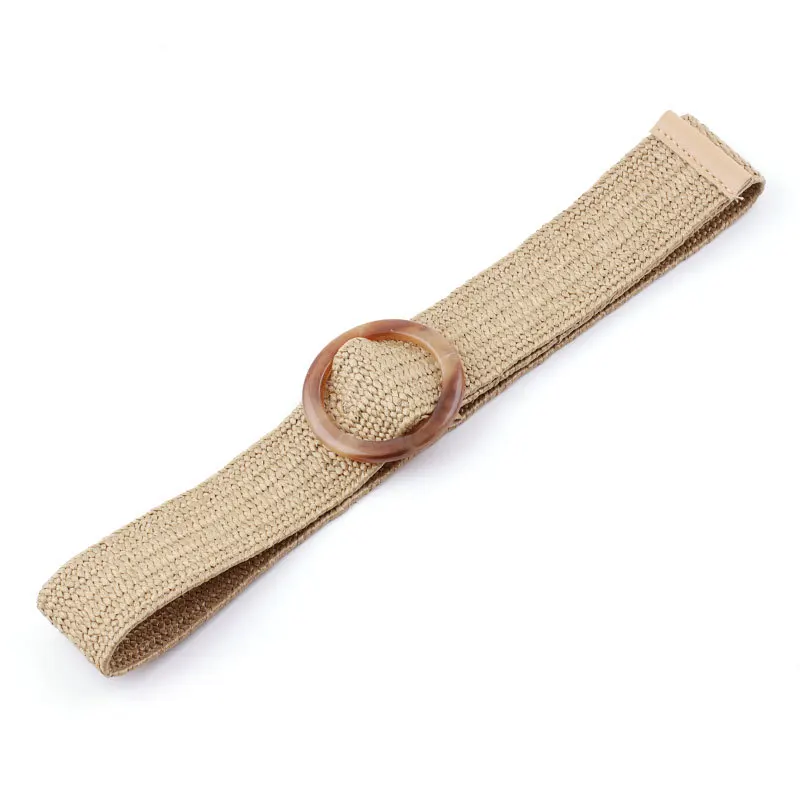 Style4 Khaki Новинка, женский широкий Плетеный соломенный плетеный пояс, Женский Круглый квадратный деревянный ремень с пряжкой для женского платья, Cinturon Madera Paja - Цвет: Style4 Khaki