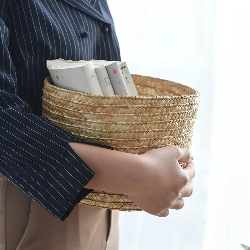 

Handmade Straw Woven Storage Basket With Lid Snack Organizer Storage Box Laundry Baskets Rattan Storage Flower Baske
