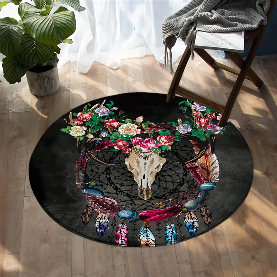Постельные принадлежности Outlet Boho Dreamcatcher круглый ковер племенные рога цветы коврики для гостиной Готический Череп напольный коврик деревенские коврики