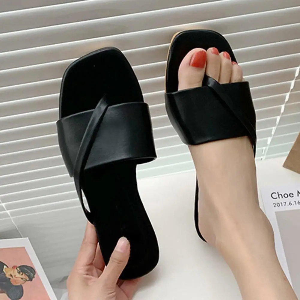 Сандалии женские без застежки мягкая подошва открытый носок плоская тапочки