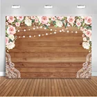 Фон для фотосъемки новорожденных с изображением свадебных цветов деревянной стены