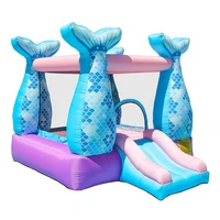 blue little mermaid bounce house inflatable bouncy castle with air blower for kids party backyard garden play homeuse easy setup