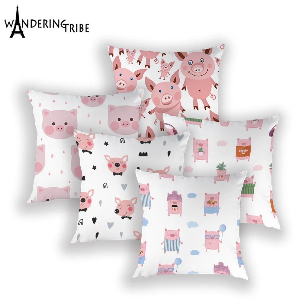 Розовая свинья наволочка с рисунком Декор животных Наволочка белая украшение на