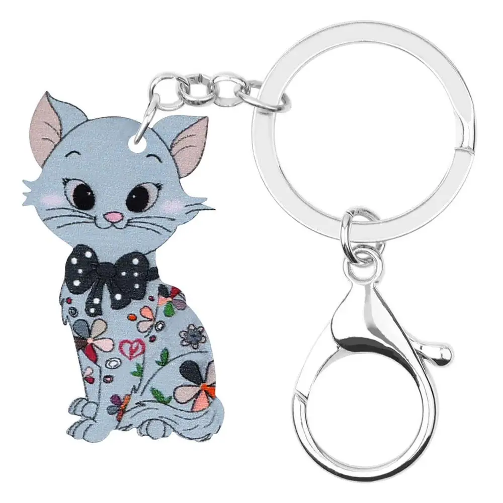 WEVENI Acrylic Anime Floral Bow-knot Cat Key Chains Rings Animal Keychain Jewelry For Women Girls Bag Car Purse Decorations Gift | Украшения