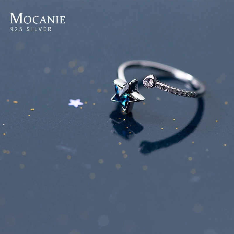

Mocanie Blue Crystal Star Opening Ring for Women Fashion 925 Sterling Silver Zircon Adjustable Ring Korea Style Fine Jewelry