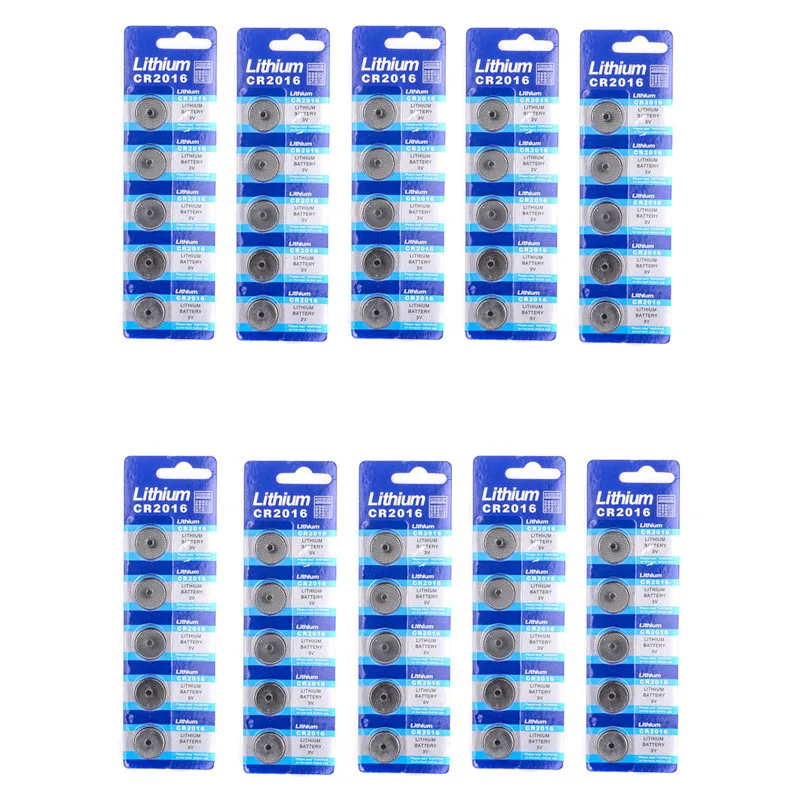 

50PCS /10 Cards 3V CR2016 CR 2016 LM2016 BR2016 DL2016 Lithium Button Coin Cell Battery For Watch Toys Remote Car Keys
