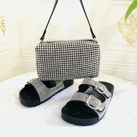 new arrival fashionable italian shoes and bag sets silver color womens shoes for african lady sandals diamond