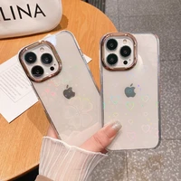luxury love heart flower phone case for iphone 13 12 11 pro max xs x xr 7 8 plus se 2020 laser gradient clear bumper back cover