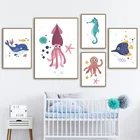 Мультяшный кит дельфин морской лошадь Осьминог настенная Картина на холсте морское животное скандинавский постер печать Настенная картина декорирование детской комнаты