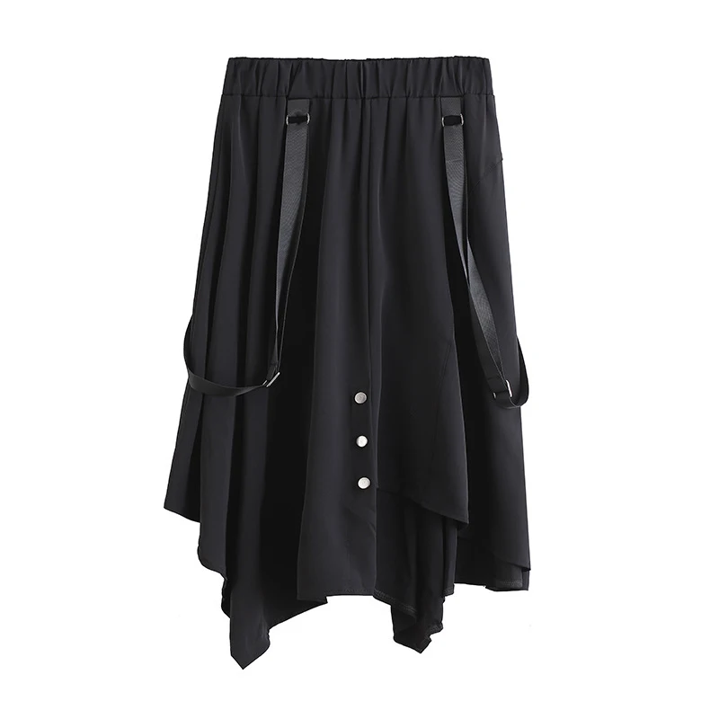 

CHICEVER Casual Black Skirt For Women High Waist Loose Plus Size Ruched Asymmetrical Hem Mid Skirts Female 2021 Spring Clothes