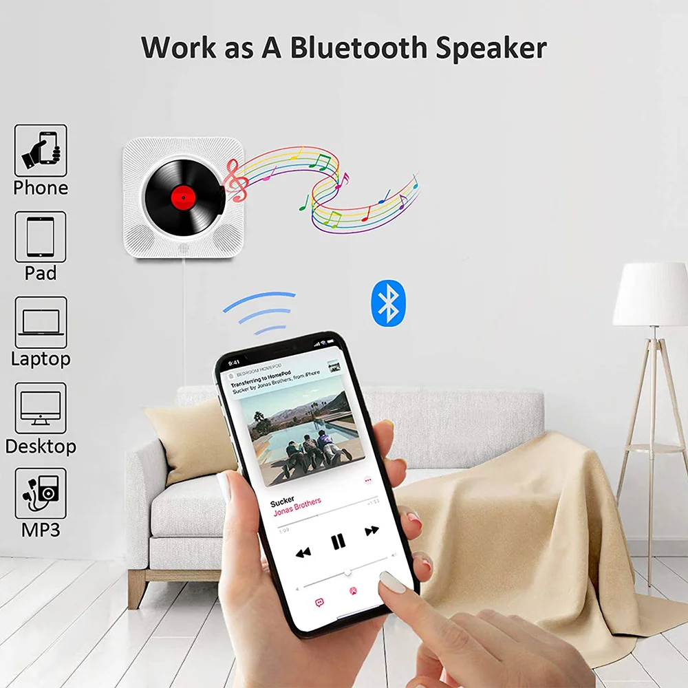 Настенный CD-проигрыватель FM-радио Bluetooth USB портативный музыкальный проигрыватель