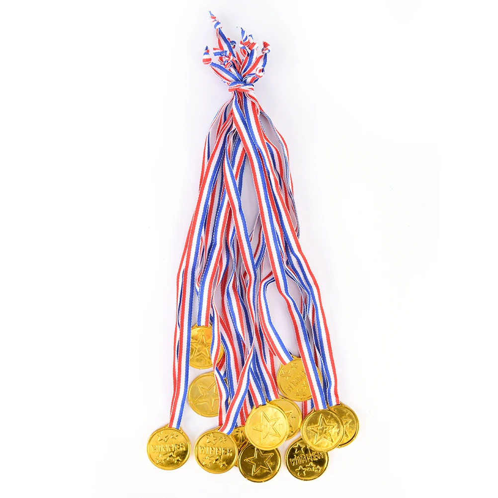

12pcs Kids Children Gold Plastic Winners Medals Sports Day Party Bag Prize Awards Toys For Kids Party Fun Photo Props