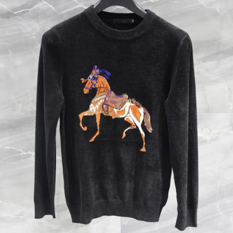 

Velvet Sweater Men Round Neck Animal Jacquard Hot Diamond Pullover Long-Sleeve Slim Fit Male Autumn Winter Fashion Knitting Tops