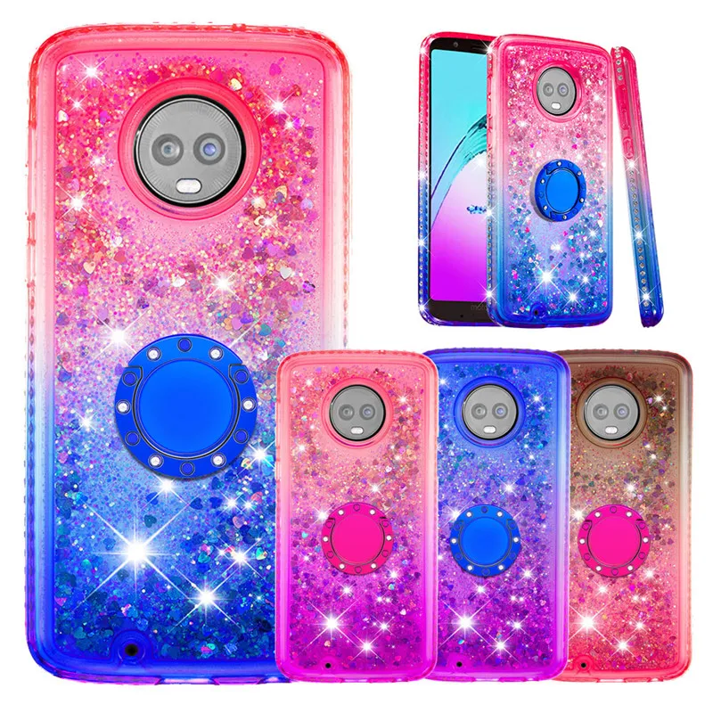 Для Moto G6 Plus Блестящий с жидкостью блестящий чехол кольцом для пальца Motorola E6/E6