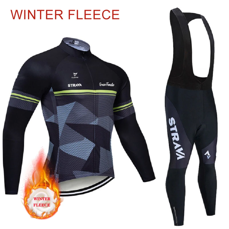 

2021 STRAVA Winter Cycling Jersey Set Fleece Team Racing Sport Bicycle Jersey Mens Cycling Clothing long Bike Jersey