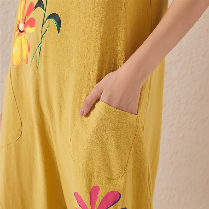 

Plus Size 3XL Fashion Women Sleeveless Overall Backless Floral Print Loose Jumpsuit Dungarees Fashion New Playsuits Bodysuit