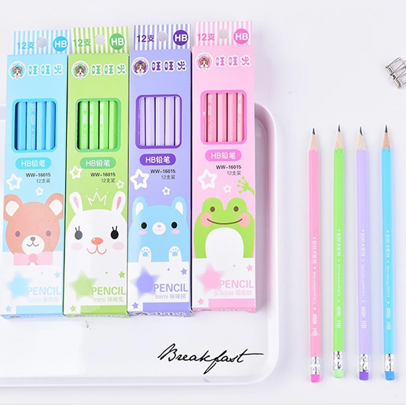 12 шт. Мультяшные Домашние животные HB карандаш с ластик для студентов подарок