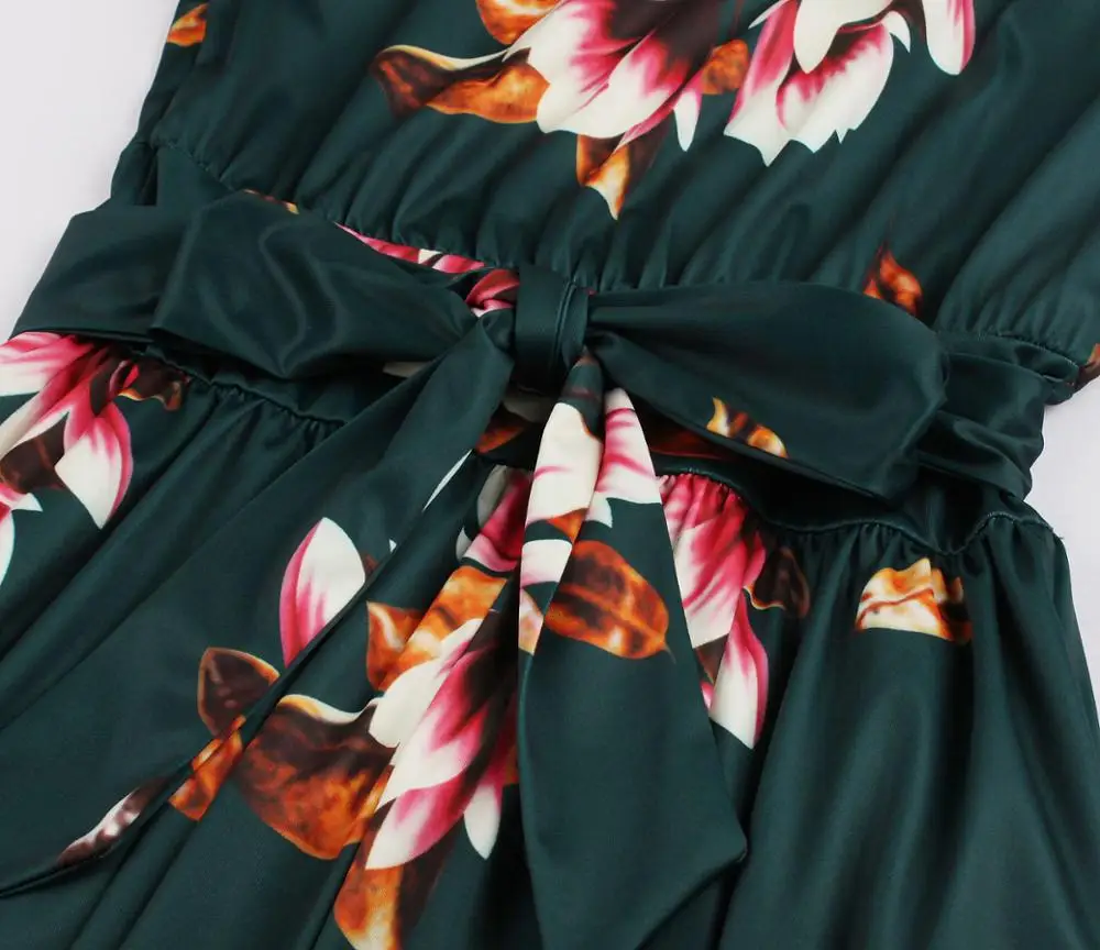 

Vintage Long Sleeve Woman Dress VD1431 Floral Print Round Neck Green Dress Elegant Swing A Line Party Dresses robe femme