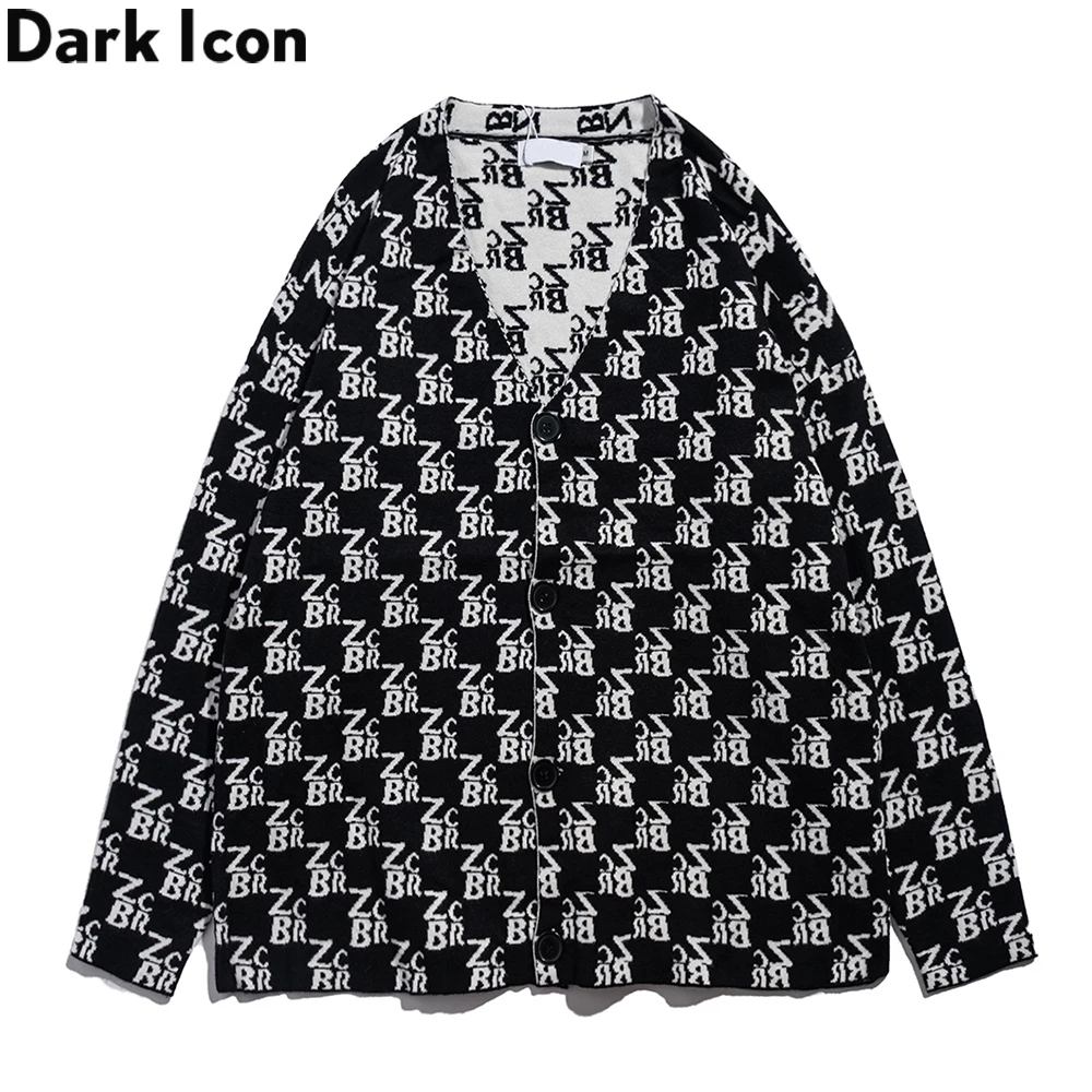 

Dark Icon Full Letters Thin Cardigan Sweater Men Autumn Vintage Men Women Sweaters Knitwear Clothing
