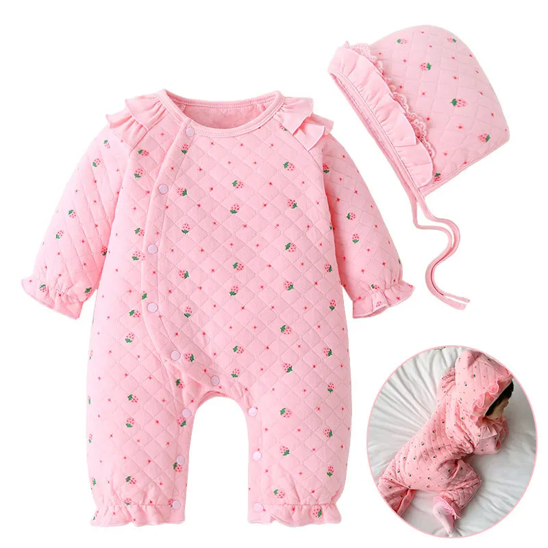 

Милая Одежда для новорожденных, Комбинезоны для маленьких девочек, белые, розовые комбинезоны с принтом клубники, одежда для малышей от 0 до ...